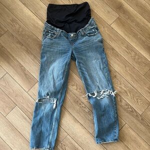 Abercrombie & Fitch Distressed Blue Denim Maternity Jeans with Full Belly Panel